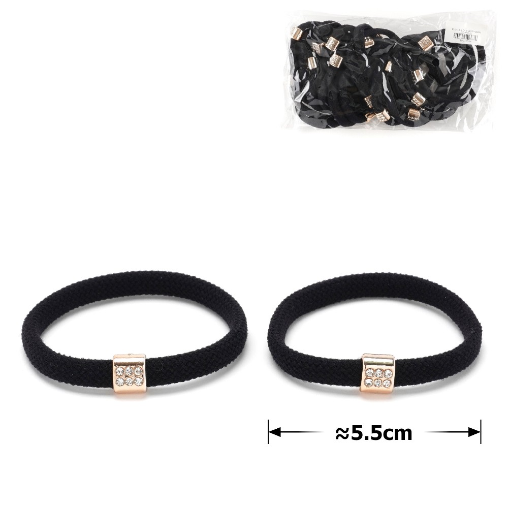 Резинка для волосся мікрофібра чорна зі стразами 15202(20шт)