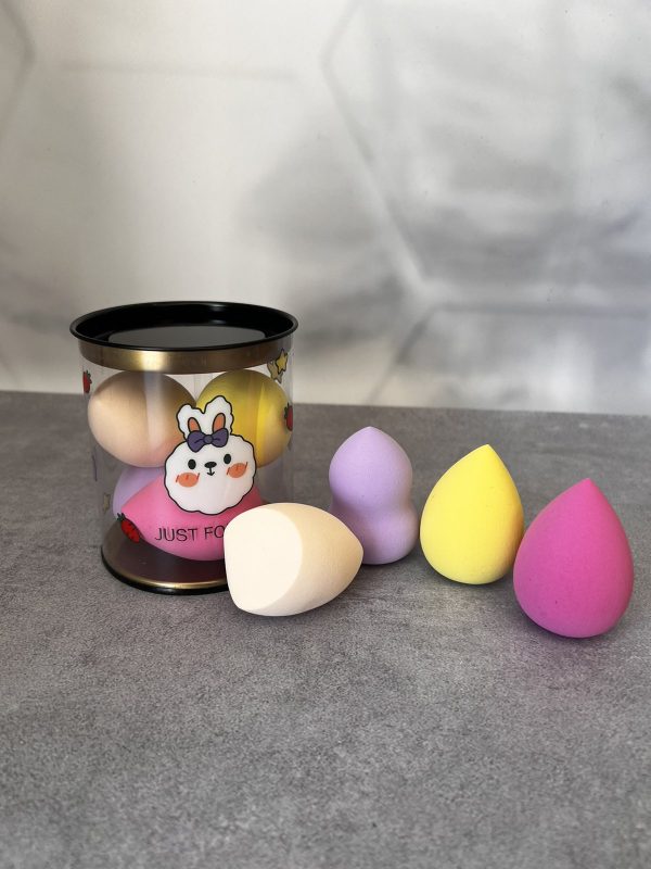 Набір спонжів Beauty Blender 4в1 у циліндричній коробочці (2 у формі краплі,1 зріз,1 фігурний) VS